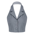 Womens Stripe Vests Elegant OL Waistcoat Suit Vest Halter Neck V-Neck Office Ladies Crop Tops Business Formal Work Wear Mujer