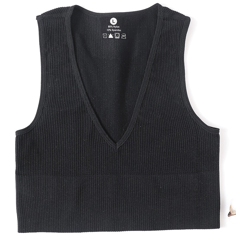Vintage Crop Top Women Seamless Underwear Sexy Lingerie Female Tanks Vest Harajuku Deep V Neck Summer Camis Crop Top Camisole