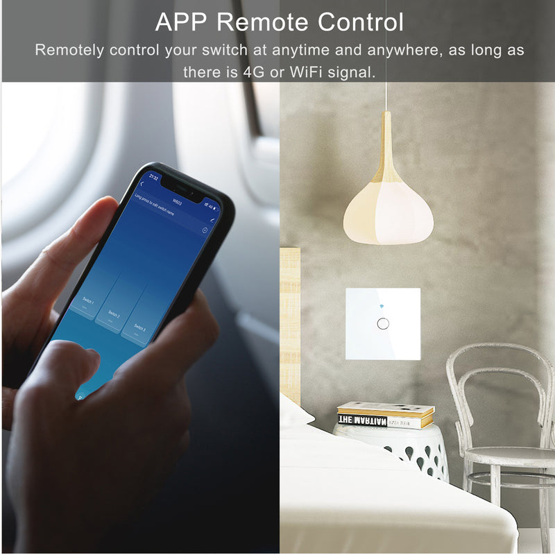 Wifi EU Wall Touch Switch Smart Light Switch 1/2/3 Gang  No Neutral Wire Required Tuya Smart Life Home Support Alexa Google Home