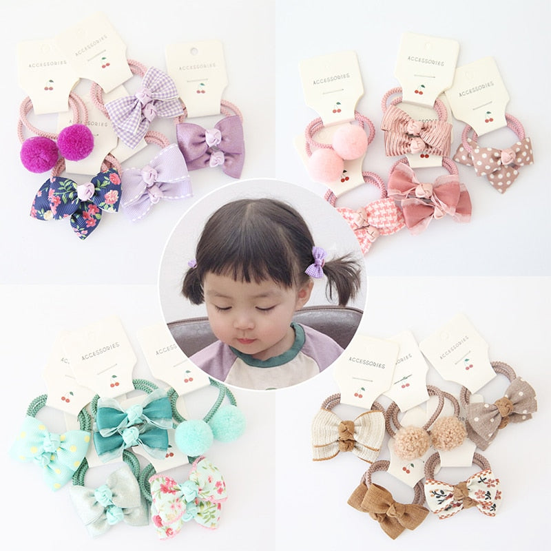 10Pcs/Lot Sweet Hair Band Girls Hair Ties Bows Elastic Rubber Band Flower Small Ball Scrunchies Baby Kids Hair Accessories Gift