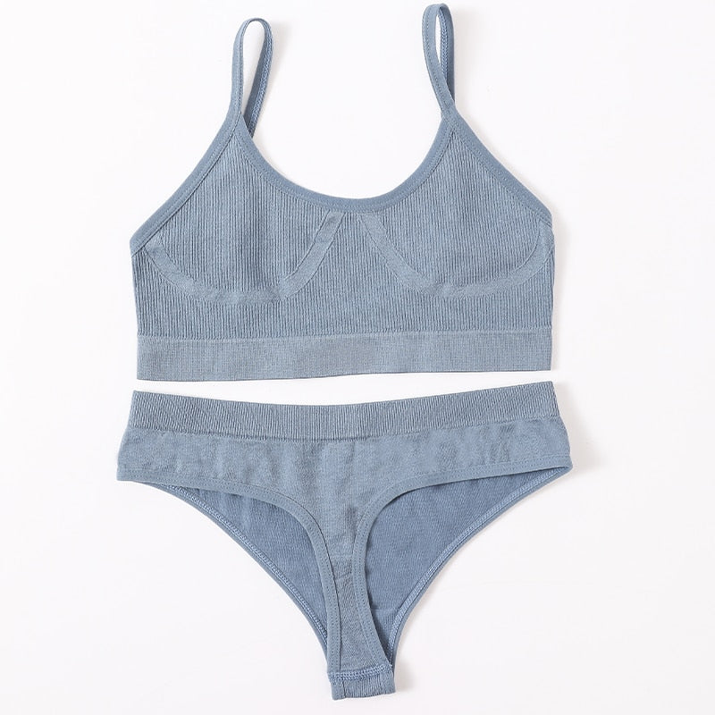 Seamless Women Bra Briefs Set Push Up Bra Crop Top High Waist Panties Sexy Lingerie Set Low Back Bralette Fitness Underwear Set