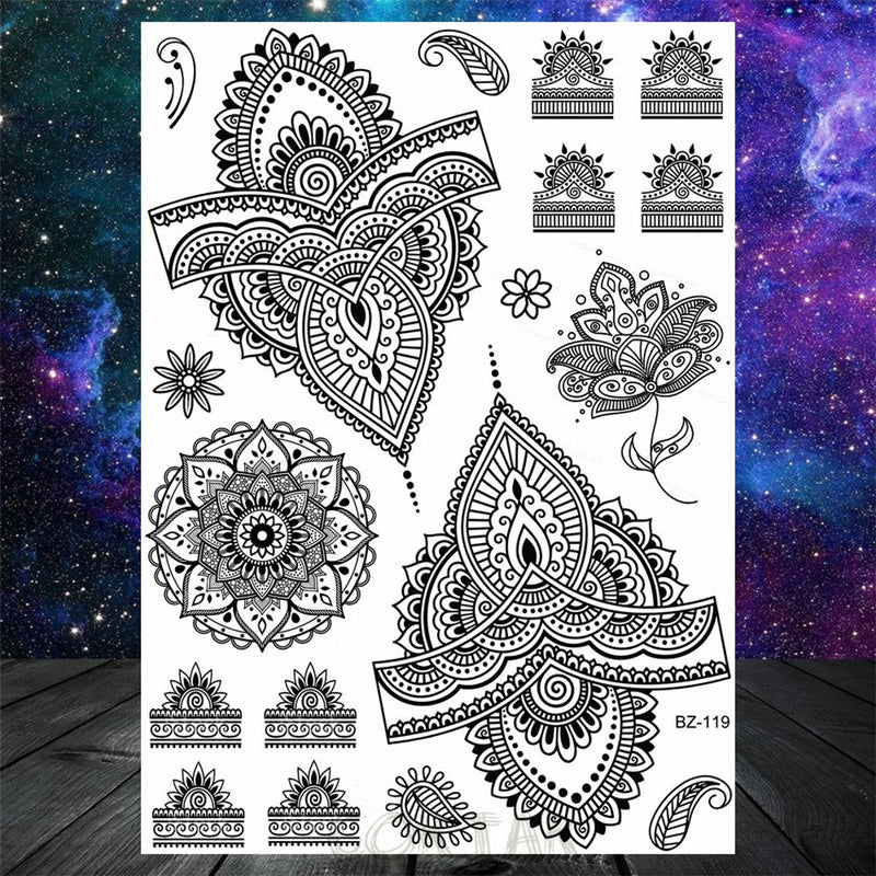 Sexy Black Henna Temporary Tattoos For Women Girls Body Art Decoration Fake Jewelry Chains Waterproof Mandala Flower Tatoos Kit