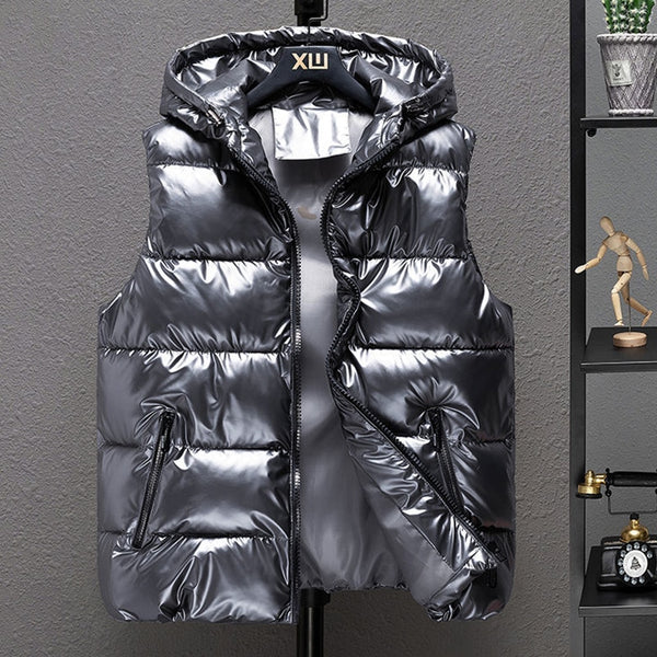 2022 New Women Winter Bright Vests Hooded Thick Vest Waterproof Cotton Padded Sleeveless Coat Female Waterproof Thick Waistcoat