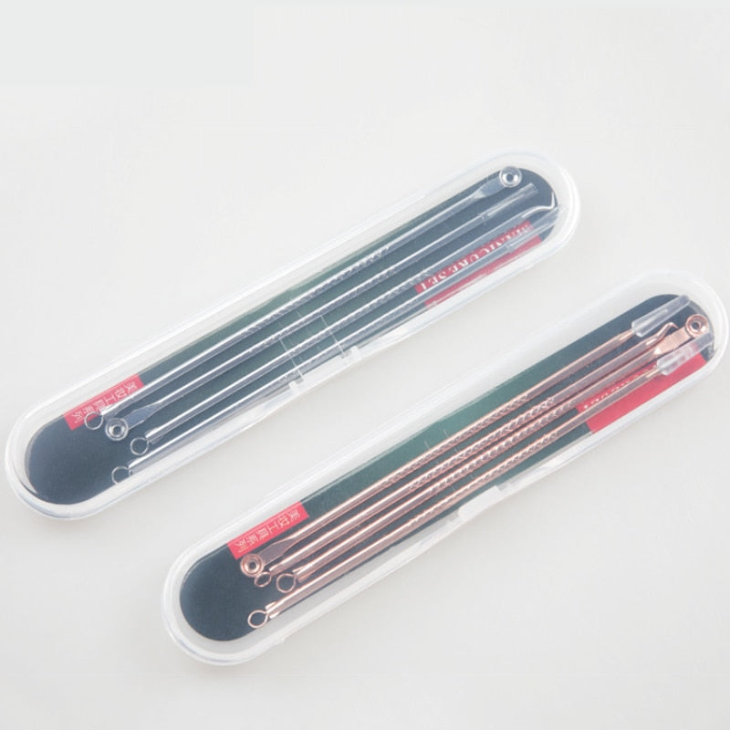 4Pcs/Set Blackhead Comedone Acne Pimple Belmish Extractor Vacuum Blackhead Remover Tool Spoon Rose Gold For Face Skin Care Tool