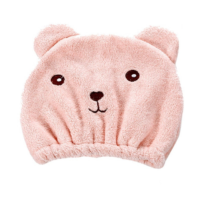 Children Cute Bear Bathing Drying Towel Head Wrap Soft Cotton Microfiber Quickly Dry Hair Elastic Hat Hair Turban For Girl