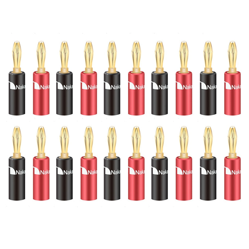 20pcs/10pairs Nakamichi BANANA PLUGS 24K Gold-plated 4MM Banana Connector with Screw Lock For Audio Jack Speaker Plugs Black&amp;Red