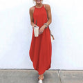 Women Dress Summer 2021 Casual Sleeveless Retro Halter Solid Beach Long Dress Round Neck Sling Fashion Beach Clothes Plus Size