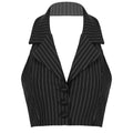 Womens Stripe Vests Elegant OL Waistcoat Suit Vest Halter Neck V-Neck Office Ladies Crop Tops Business Formal Work Wear Mujer