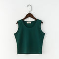 Sexy Women Round Neck Pure Color Crop Tops Patchwork  Sleeveless Camisole Tank Tops Fashion Ladies Slim Vest Tee Top T-shirt Hot