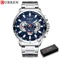 CURREN New Casual Sport Chronograph Men&#39;s Watches Stainless Steel Band Wristwatch Big Dial Quartz Clock with Luminous Pointers