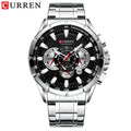 CURREN New Casual Sport Chronograph Men&#39;s Watches Stainless Steel Band Wristwatch Big Dial Quartz Clock with Luminous Pointers