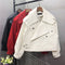 FTLZZ New Spring Women Faux Leather Jacket Biker Red White Coat Turndown Collar PU Motorcycle Jackets Loose Streetwear Outerwear