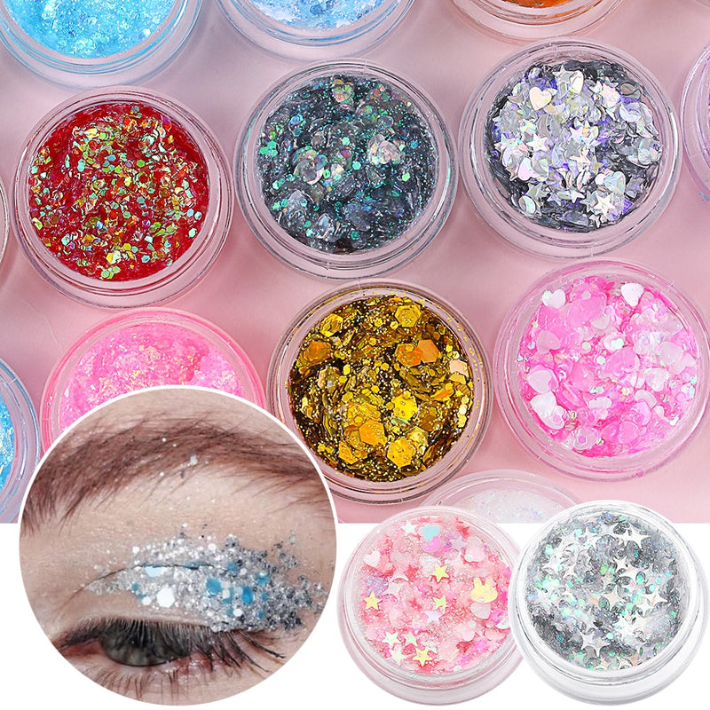 1Pcs Glitter Glam Eye Sparkly Glitter Hair Shimmer Gel Flash Heart Loose Sequins Glitter Eyeshadow Party Face Body Decoration