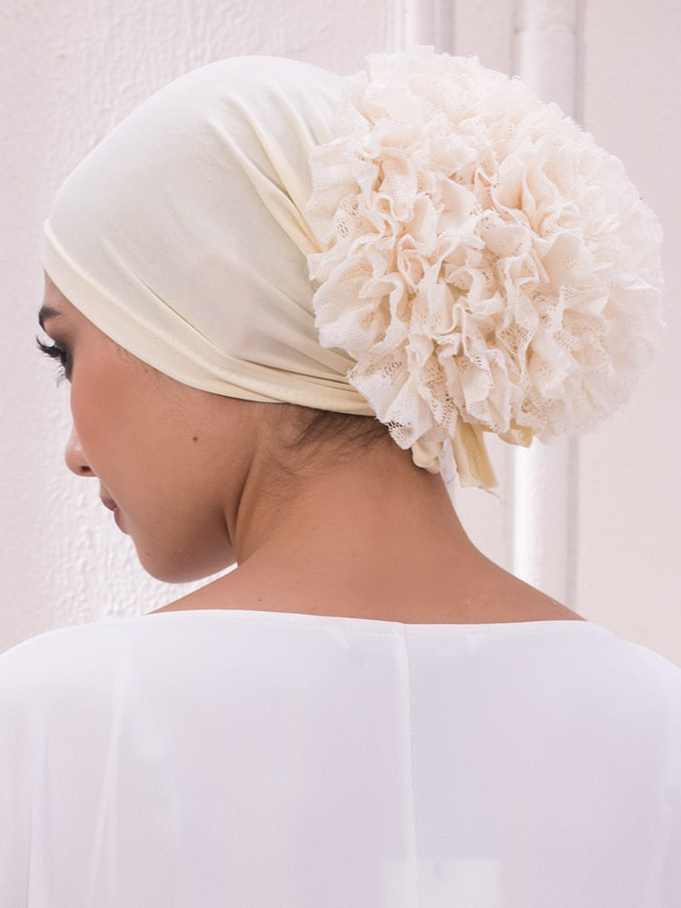 JTVOVO 2022 New Pure Color Milk Silk Pan Flower Hat Muslim Stretch Toe Cap Dubai Arab Women&