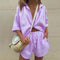 Cotton and Linen suit 2021 Women Solid Clothes Set Half Sleeve Lapel Neck Button-up Shirt+Irregular Hem Drawstring Shorts Sets
