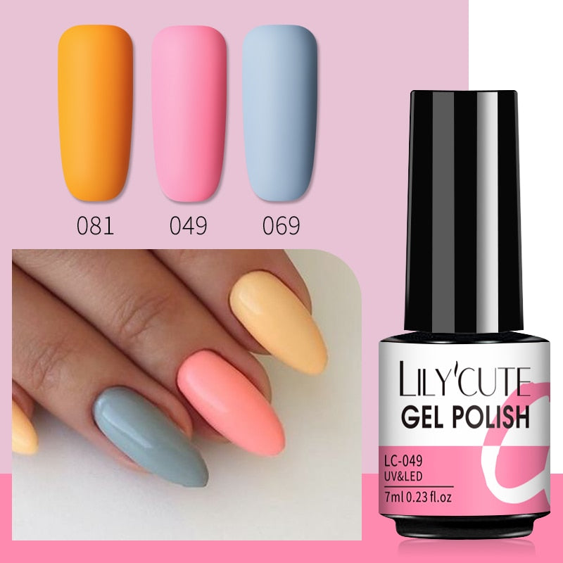 LILYCUTE 3 PCS Gel Nail Polish Set Nude Pink Glitter Sequins Matte Effect Gel Long Lasting Base Top Coat Nail Art Design Hybrid