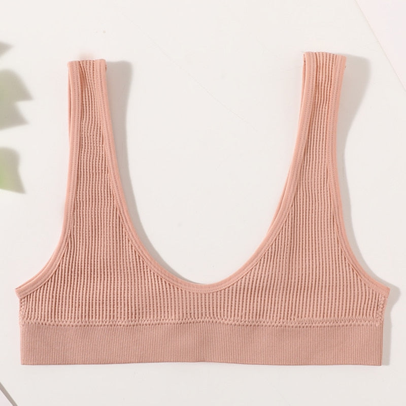 Sexy Seamless Bra Wire Free Brassiere Rib Bralette Women&