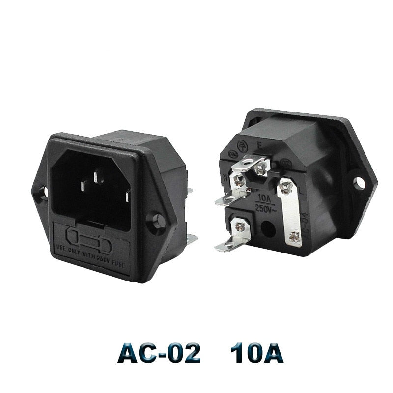 IEC320 C14 Electrical AC Socket 3 pin red LED 250V Rocker Switch 10A fuse female male inlet plug connector 2 pin socket mount