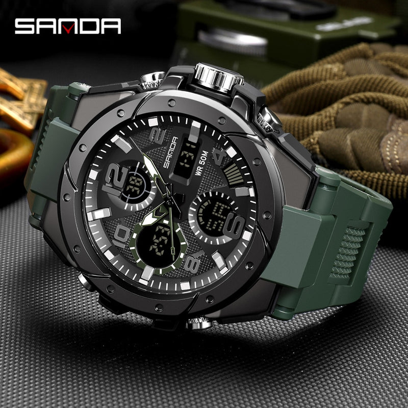 SANDA Top Luxury Watches Men Military Army Mens Watch Waterproof Sport Wristwatch Dual Display Watch Male Relogio Masculino