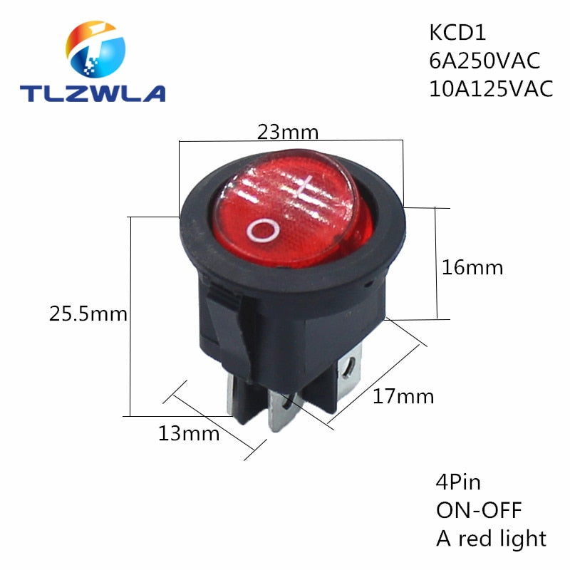 1PCS ON/OFF Round Rocker Switch LED illuminated Car Dashboard Dash Boat Van 12V 24V / 6A 250V / 10A 125V 2/3/4PIN Switch 20MM