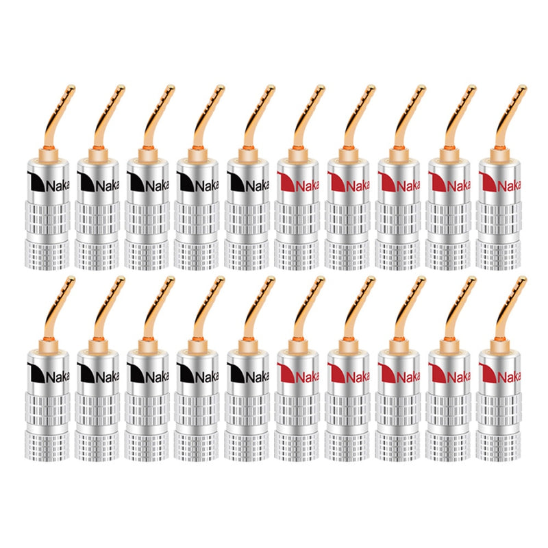 20pcs/10pairs Nakamichi BANANA PLUGS 24K Gold-plated 4MM Banana Connector with Screw Lock For Audio Jack Speaker Plugs Black&amp;Red