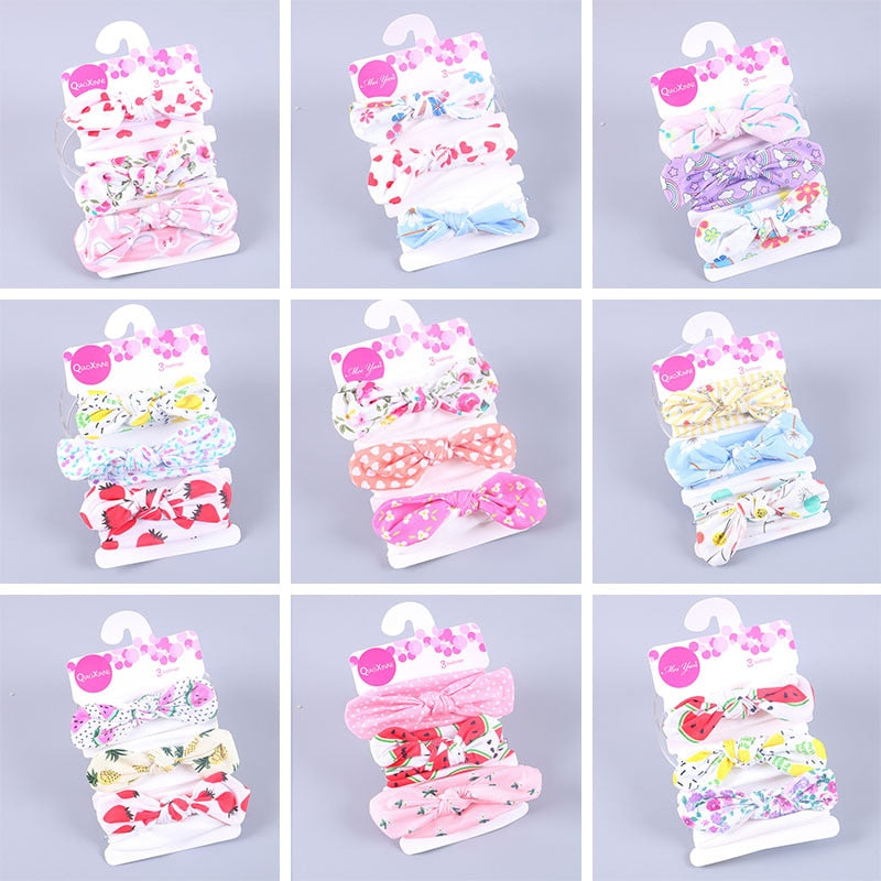 3Pcs/set Baby Headband Floral Solid Color Dot Printed Pink Bows Newborn Baby Girl Headband Hair Accessories Girls Turban