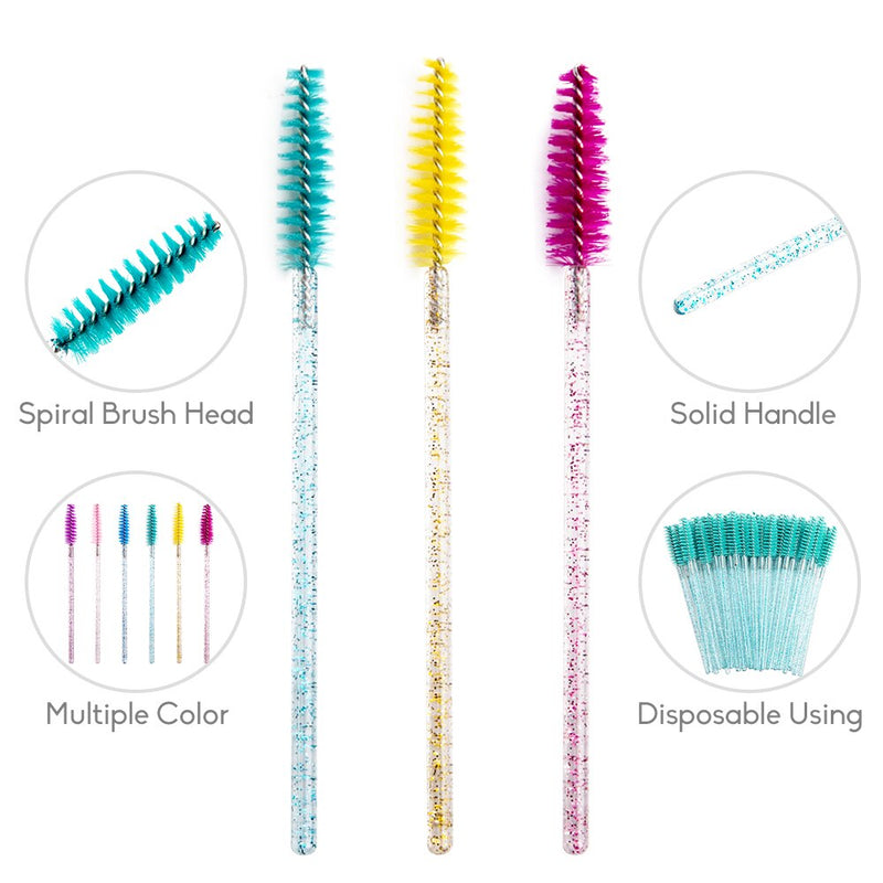 zwellbe Good Quality Disposable 50 Pcs/Pack Crystal Eyelash Makeup Brush  Diamond Handle Mascara Wands Eyelash Extension Tool