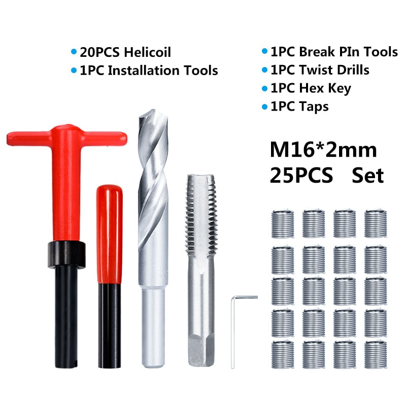 XCAN Thread Repair Tool 25pcs M3/M4/M5/M6/M7/M8/M10/M12/14 for Restoring Damaged Thread Spanner Wrench Twist Drill Bit Hand Tool