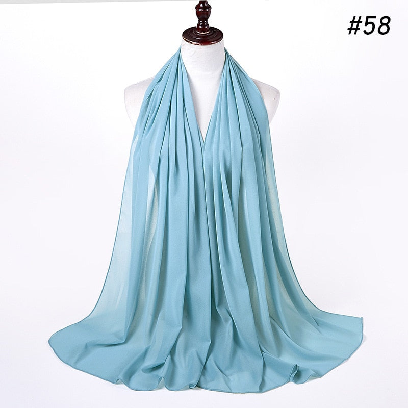 Muslim Bubble Chiffon Hijab Scarf Women Solid Color Soft Long Shawls and Wraps Georgette Head Scarves Ladies Hijabs