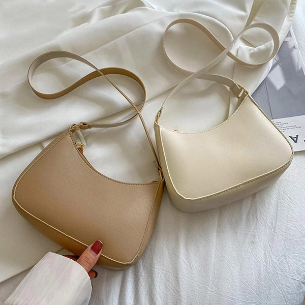 2022 New Women&#39;s Fashion Handbags Retro Solid Color PU Leather Shoulder Underarm Bag Casual Women Hobos Handbags