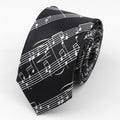 Classic Fashion Men&#39;s Skinny Tie Colorful Musical Notes Printed Piano Guitar Polyester 5cm Width Necktie Party Gift Accessory