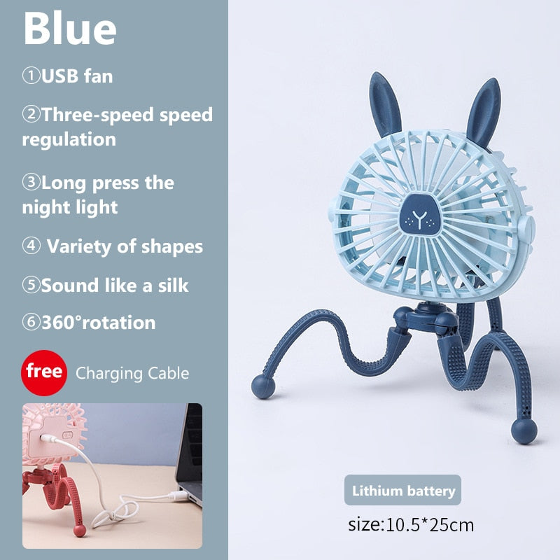 500mAh Stroller Fan Personal Portable Desk Handheld Baby Bed Car Seat Fan USB Rechargeable Fan Mini Stroller Accessories