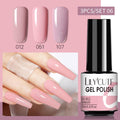 LILYCUTE 3 PCS Gel Nail Polish Set Nude Pink Glitter Sequins Matte Effect Gel Long Lasting Base Top Coat Nail Art Design Hybrid