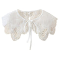 Royal Style Cotton Fake Collar Shawl Wrap Hollow Out Floral Lace Ruffled Trim Necklace Pointed Triangle Lapel Blouse