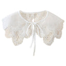 Royal Style Cotton Fake Collar Shawl Wrap Hollow Out Floral Lace Ruffled Trim Necklace Pointed Triangle Lapel Blouse