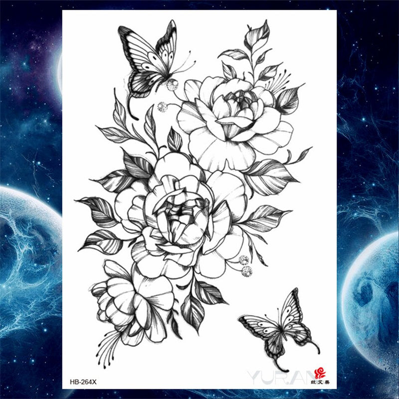 Girls Bracelet Chains Rose Tattoo Stickers Butterfly Body Arm Totem Tattoos Temporary Women Wrist Sexy Black Fake Tatoos