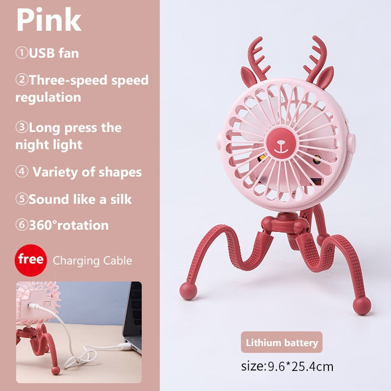 500mAh Stroller Fan Personal Portable Desk Handheld Baby Bed Car Seat Fan USB Rechargeable Fan Mini Stroller Accessories