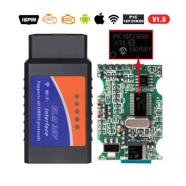 ELM327 Bluetooth-compatible V1.5 PIC18F25K80 ATAL &amp; ATPPS 4mHz Crystal Wifi ELM327 for Android/IOS/PC Torque OBDII Code Reader