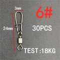 30pcs/lot Fishing Connector Swivels Interlock Pin Snap Rolling Swivel Stainless Steel Snap Fishhook Lure Fishing Accessories