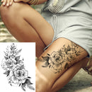 Sexy Flower Temporary Tattoos For Women Body Art Painting Arm Legs Tattoos Sticker Realistic Fake Black Rose Waterproof Tattoos