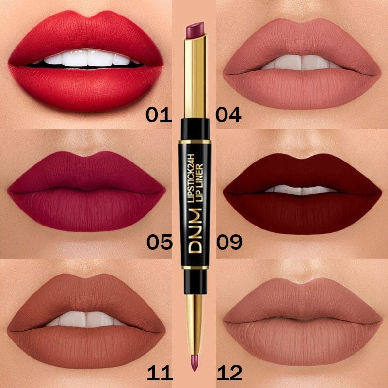 2 IN 1  Lip Liner Waterproof Matte Lipstick Pencil Contour Tint Sexy Red Matte Long Lasting Moisturizer Lipliner Cosmetics TSLM1