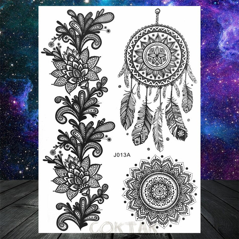 Sexy Black Henna Temporary Tattoos For Women Girls Body Art Decoration Fake Jewelry Chains Waterproof Mandala Flower Tatoos Kit