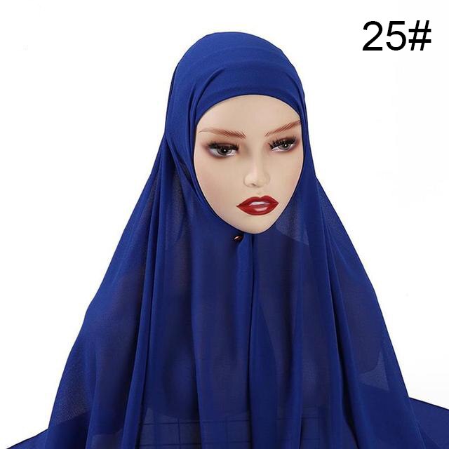 Muslim Chiffon Scarf For Women Fashion Veil Instant Hijab Wrap Headscarf Islam Solid Color Cap Musulman Wrap Scarves 25 Colors