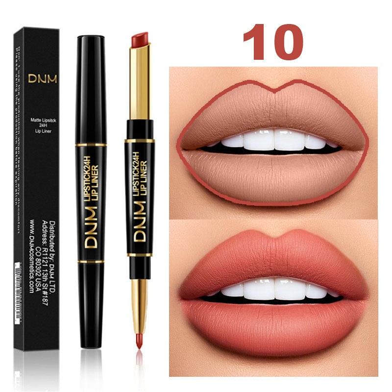 2 IN 1  Lip Liner Waterproof Matte Lipstick Pencil Contour Tint Sexy Red Matte Long Lasting Moisturizer Lipliner Cosmetics TSLM1