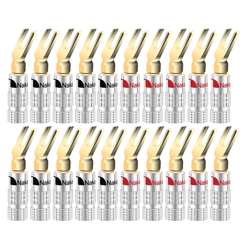 20pcs/10pairs Nakamichi BANANA PLUGS 24K Gold-plated 4MM Banana Connector with Screw Lock For Audio Jack Speaker Plugs Black&amp;Red