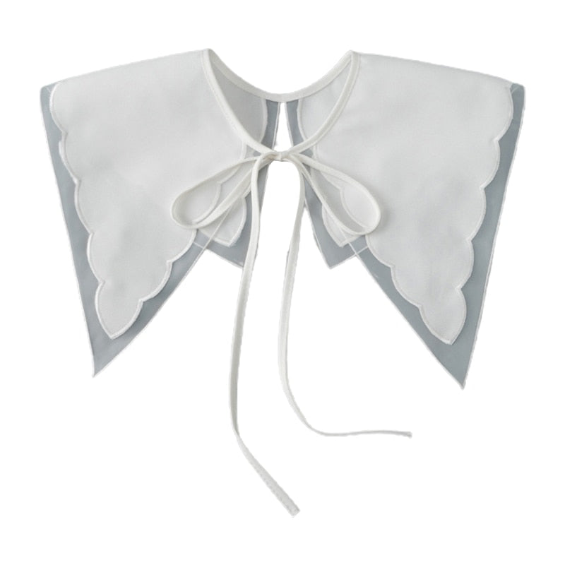 Royal Style Cotton Fake Collar Shawl Wrap Hollow Out Floral Lace Ruffled Trim Necklace Pointed Triangle Lapel Blouse