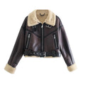 2022 BBWM woman&#39;s Fashion Thick Warm Faux Shearling Jacket Coat Vintage Long Sleeve Belt Hem Female Outerwear Chic Tops