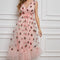 ISAROSE 2022 Strawberry Dress Women Deep V Puff Sleeve Sweet Voile Mesh Sequins Embroidery French Party Dresses 4XL 5XL