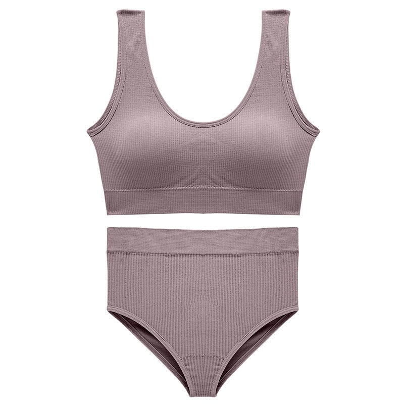 CINOON Sexy Seamless Tops Set High Waist Panties Women Wireless Underwear Suit Soft Padded Bras Set Backless Bralette Lingerie