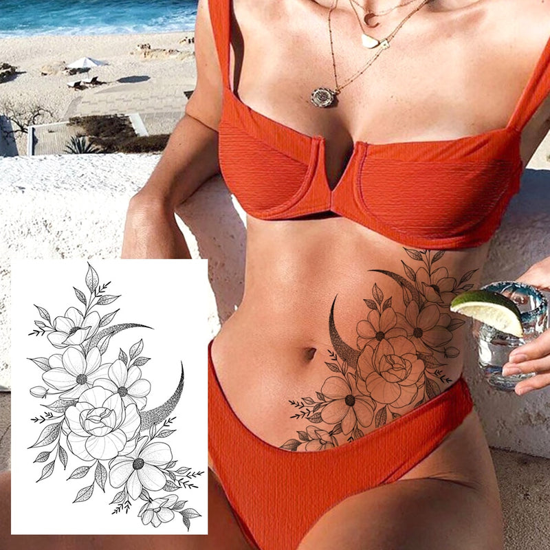 Realistic Sexy Peony Tattoos Temporary Women Adult Flower Arm Tattoos Sticker Waterproof Fake Floral Bloosom Body Leg Art Tatoos